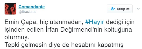 Emin Çapa twitter hesabını kapattı