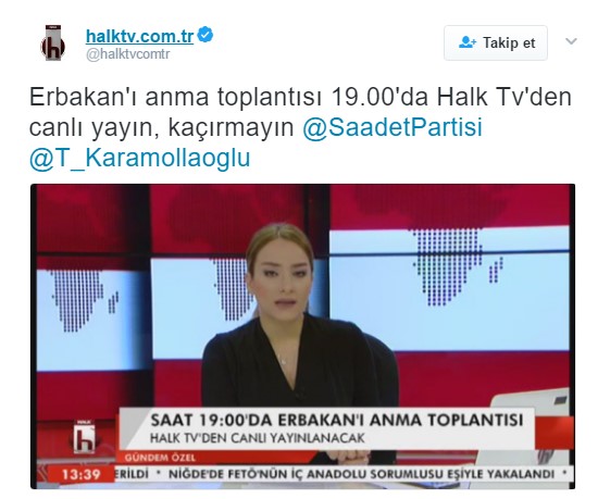 Erbakan'ı anma programı Halk TV'den yayınlanacak