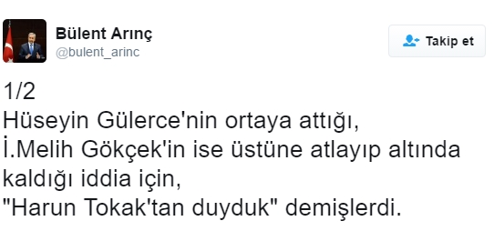 Bülent Arınç FETÖ'cü Tokak'ı şahit gösterdi