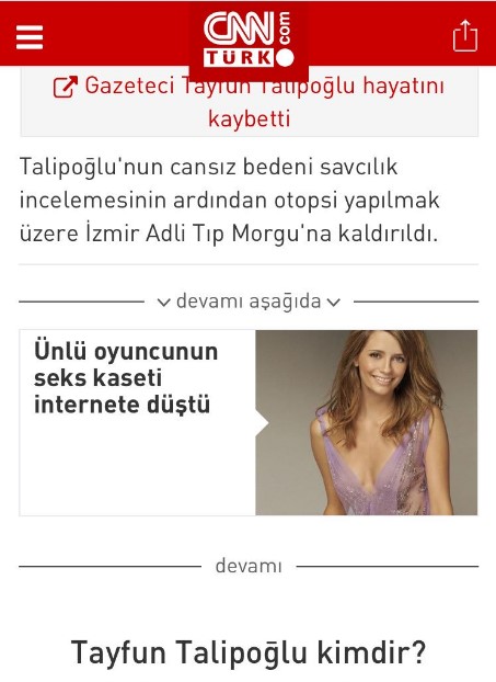 CNN Türk'ün seks haberiyle verdiği, Talipoğlu haberi 