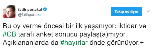 Fatih Portakal'ın anketi: Hayır önde