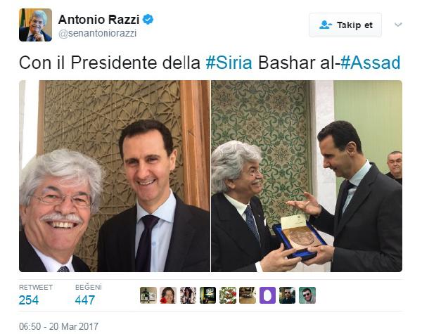 İtalyan senatör Esad'la selfie yaptı