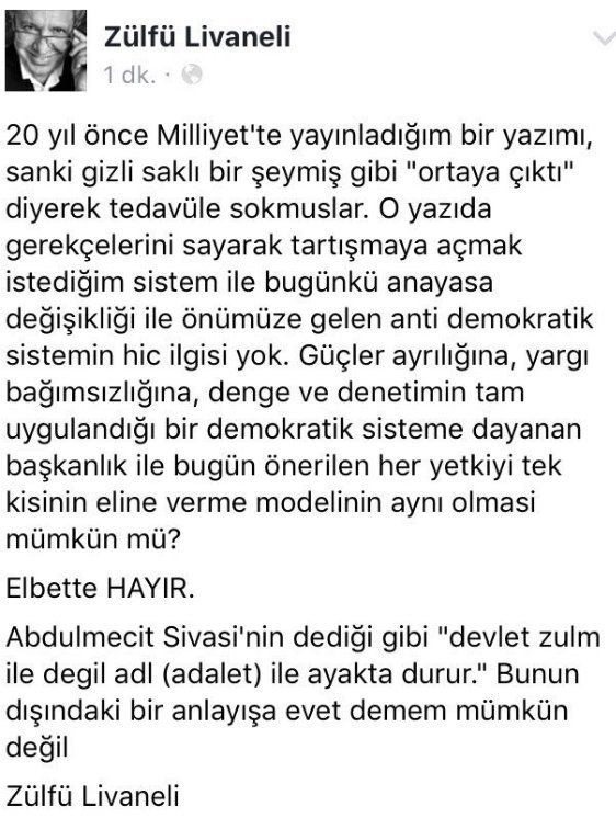 Livaneli başkanlığı öven yazısına açıklama getirdi