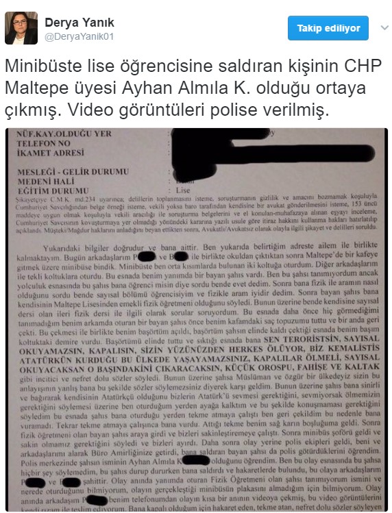 Başörtülü kıza saldıran kişi CHP üyesi çıktı