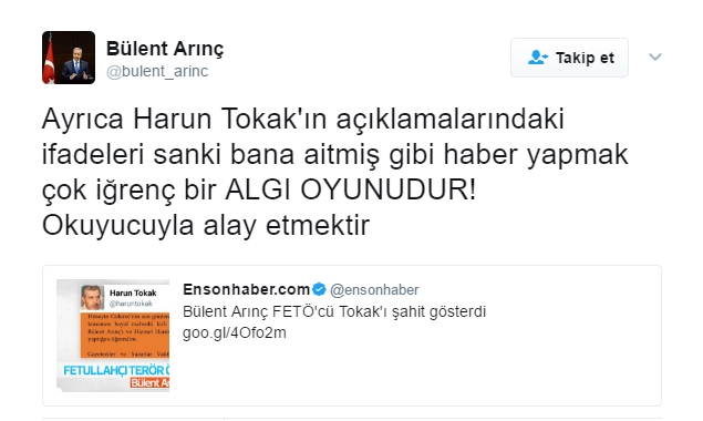Bülent Arınç'tan açıklama